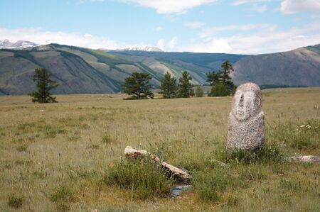 Ancient Stone Image in Tyva Mountainsの写真素材