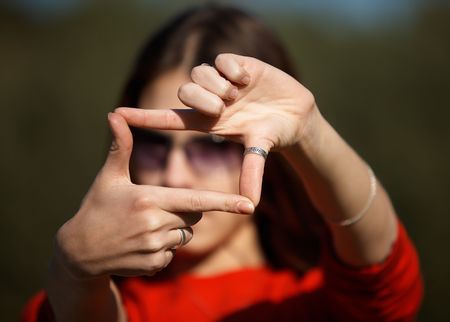 Girl cropping the Worldの写真素材