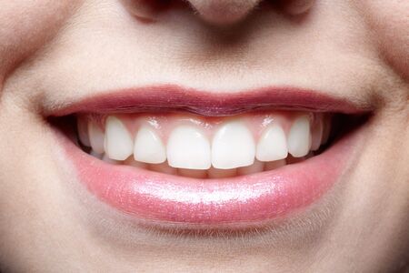 close up of causasian girl's mouth zoneの写真素材