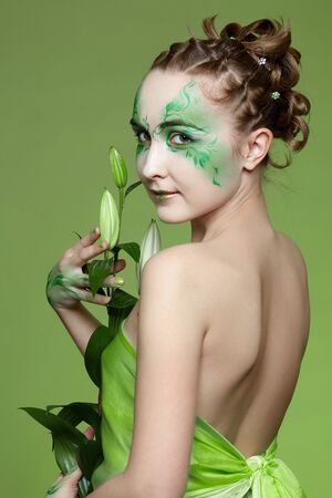 portrait of beautiful elven girl with bodyartの写真素材