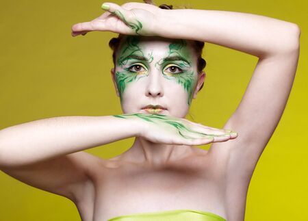 portrait of beautiful elven girl with bodyartの写真素材