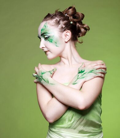 portrait of beautiful elven girl with bodyartの写真素材