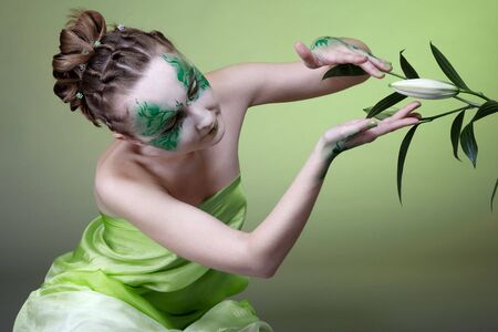 portrait of beautiful elven girl with bodyartの写真素材