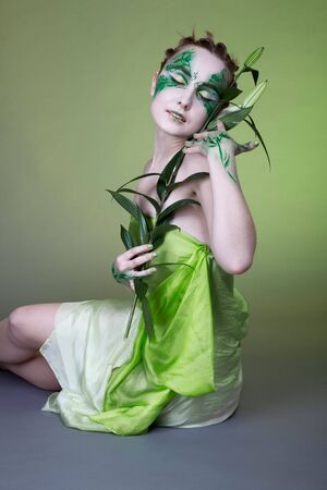 portrait of beautiful elven girl with bodyartの写真素材