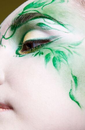 close-up portrait of beautiful elven girl with bodyartの写真素材