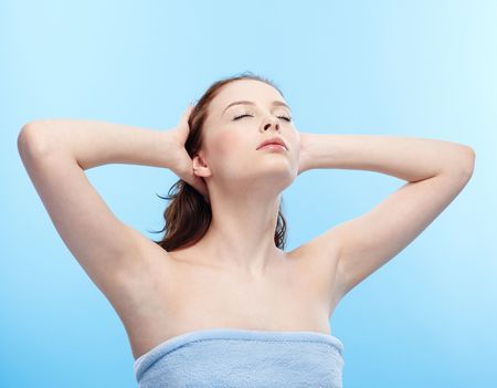 beautiful healthy girl with wet hairの写真素材