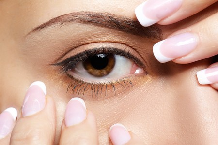 close-up portrait of beautiful girl's eye-zoneの写真素材