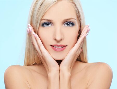 portrait of beautiful blonde girl with healthy skinの写真素材