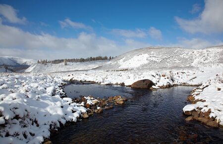 View on Altai mountines and forest under snow