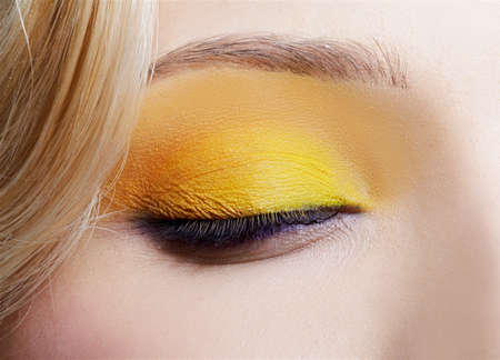 closeup portrait of beautiful girl's eye-zone make-upの写真素材