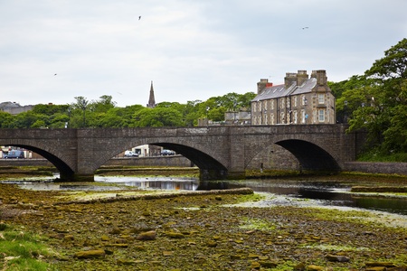 View on bridge over Wick River, Wick, Scotlandの写真素材
