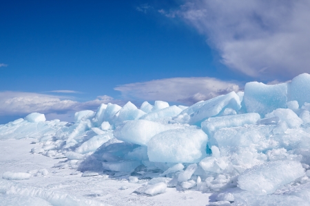 Winter ice landscape on siberian lake Baikalの写真素材