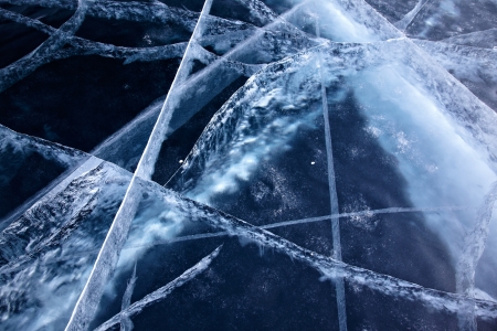 Texture of ice of Baikal lake in Siberia の写真素材