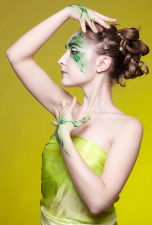 portrait of beautiful elven girl with bodyartの写真素材