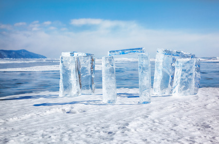 Icehange - stonehenge made from ice on lake Baikal in Sineria