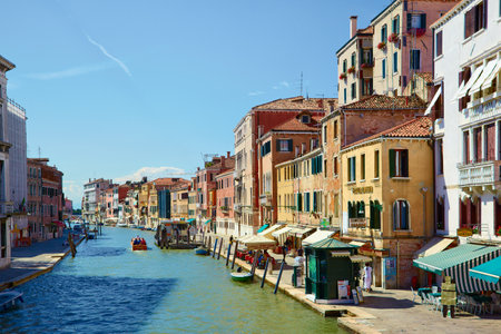 VENICE, ITALY - JUNE 26, 2012  View on Canal Cannaregio from Guglie bridge   Ponte delle Guglie   in Venice, Italyのeditorial素材