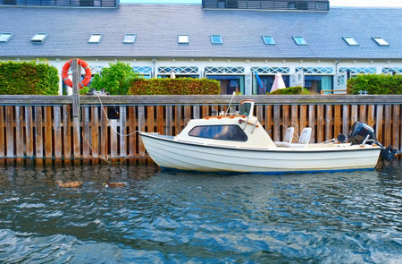 A boat near quaysidenear in Copenhagen, Denmark.のeditorial素材