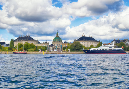 The view from the main harbour on Amalienborg and Larsens Plads in Copenhagen, Denmark.のeditorial素材
