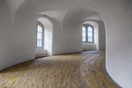 COPENHAGEN, DENMARK - AUGUST 22, 2014: Inside view of the spiral ramp of Round tower in Copenhagen, Denmark.  The Round tower was built as an astronomical observatory in 1657. It is most noted for its 7.5-turn helical corridor leading to the top, and for のeditorial素材