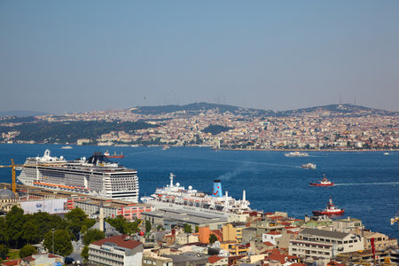 The view from Galata tower to Bosphorus Strait, Istanbul, Turkeyのeditorial素材