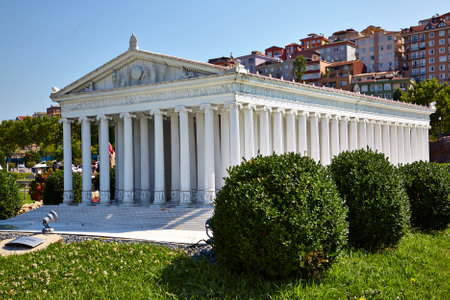 ISTANBUL TURKEY  10 JULY 2014: Miniaturk park in Istanbul Turkey. Scale model reconstruction of Temple of goddess Artemis. It was located in Ephesus. One of the Seven Wonders of the Ancient World.のeditorial素材