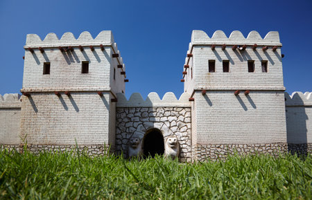 ISTANBUL TURKEY  10 JULY 2014: Miniaturk park in Istanbul Turkey. Reconstruction of the Lion Gate in the southwest of Hattusa the capital of the Hittite Empire in the late Bronze Age.のeditorial素材