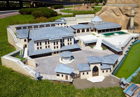 ISTANBUL TURKEY  10 JULY 2014: Miniaturk is a miniature park in Istanbul Turkey. A scale model of Somuncu baba kulliyesi in  Darende Malatya Provinceのeditorial素材