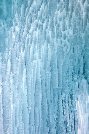 Ice cave on Olkhon island on Baikal lake in Siberia at winter time