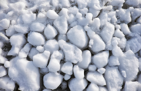 Lumps of snow and ice frazil on the surface of the freezing river water in early winter seasonの写真素材