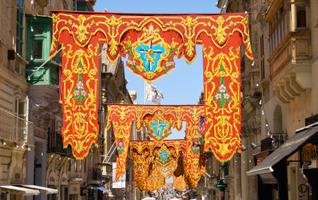 VALLETTA, MALTA - JULY 31, 2015: The view of main Republic Street decorated for the holiday the...