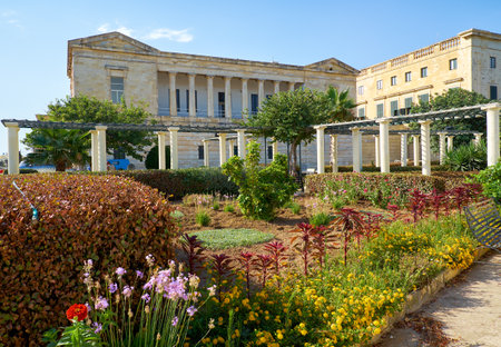 The view of Villa Bighi with garden. It is formerly a Bighi Royal Naval Hospital and now the Malta Centre for Restoration, Kalkara, Maltaのeditorial素材