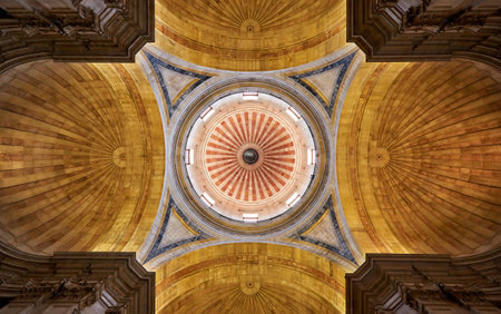 LISBON, PORTUGAL - JUNE 25, 2016: The cross-domed ceiling in Santa Engracia church (now National Pantheon) made according to the centralized Greek cross (tetraconch) shape plan. Lisbon. Portugalのeditorial素材
