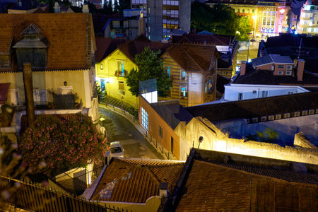 LISBON, PORTUGAL - JUNE 25, 2016: The view of the residential neighborhoods in Lisbon at night illumination.のeditorial素材