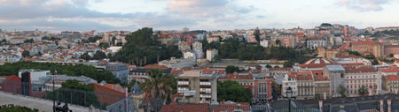 LISBON, PORTUGAL - JUNE 24, 2016: The fascinating panoramic view of the city, which is opening from the terrace of San Pedro de Alcantara garden (Antonio Nobre garden). Lisbon. Portugalのeditorial素材