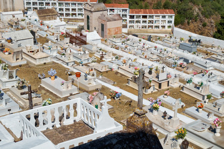 MERTOLA, PORTUGAL - JUNE 30, 2016:  Cemetery of the main church dedicated to Our Lady of the Annunciation in Mertola. Portugalのeditorial素材