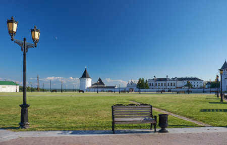 The panorama of the Red square before Tobolsk Kremlin. Tobolsk. Tyumen Oblast. Russiaのeditorial素材