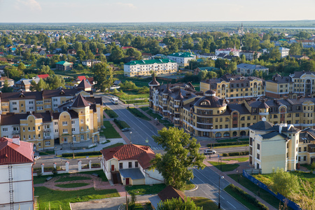 View on the modern residential quarters in the piedmont near Tobolsk kremlin.  Tobolsk. Russiaの写真素材