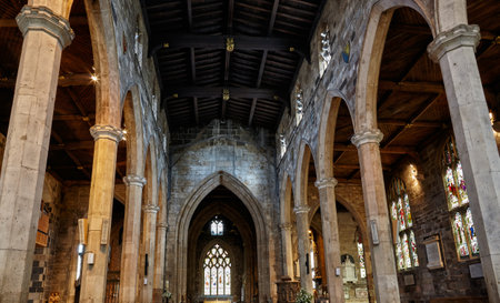 SHEFFIELD, ENGLAND - MAY 7, 2009: The interior of the central nave of Cathedral Church of St Peter and St Paul (Sheffield Cathedral). Sheffield. England.のeditorial素材