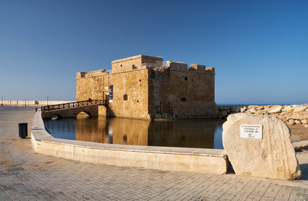 PAPHOS, CYPRUS - JUNE 08, 2018: Paphos Castle â the  Medieval Byzantine Fort built to protect the harbour, later restored by Ottoman as a castle. Cyprusのeditorial素材