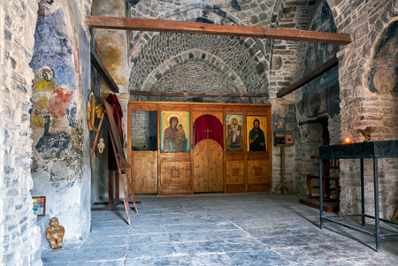 LEFKARA, CYPRUS - JUNE 14, 2018: The icon-screen in the interior of the country church of Archangel Michael. Kato Lefkara. Cyprusのeditorial素材