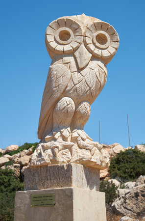AYIA NAPA, CYPRUS - JUNE 18, 2018: Sculpture of Besim Caushi The owl in Ayia Napa international Sculpture Park. Cyprusのeditorial素材