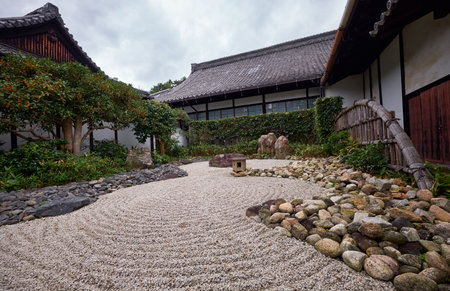 The view of the rock Zen garden of Shoren-in Monzeki temple (Awata Gosho (Awata Imperial Palace)). Kyoto. Japanのeditorial素材