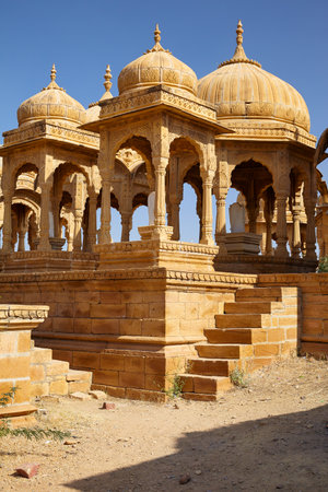 Photo of Chartis, Hindu tomb mausoleum or Bada Bagh cenotaphs in Rajastan. Indo-islamic architecture style. Jaisalmer, India.のeditorial素材