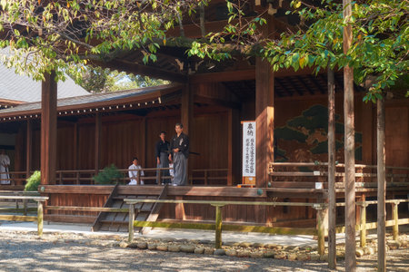 Tokyo, Japan - October 26, 2019: The historical performance at the open-air Noh stages (Nogakudo) at Yasukuni shrine. Chiyoda. Tokyo. Japanのeditorial素材