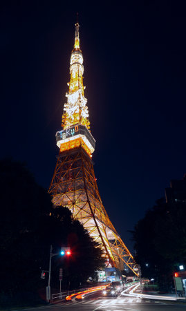 Tokyo, Japan - November 13, 2007: The brightly illuminated Eiffel-like lattice Tokyo Radio Tower,...