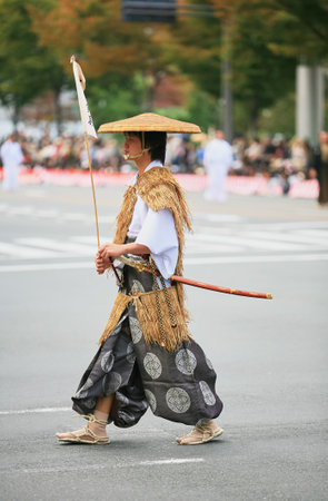 Kyoto, Japan - October 22, 2007: An actor wearing the traveling costume of one of the seven anti-western Imperial minister at the Jidai Festival. Kyoto. Japanのeditorial素材