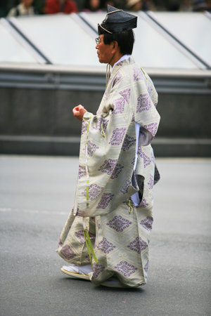 Kyoto, Japan - October 22, 2007: The participance dressed as the traveling noblemen of Meiji restoration period at Jidai Festival. Kyoto. Japanのeditorial素材
