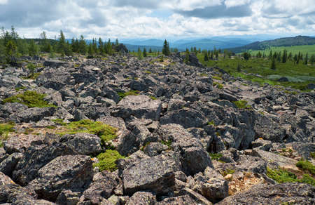 Stones on the mountainside. Seminsky mountain range in Altai, Siberia.の写真素材