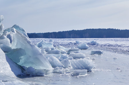 Winter ice landscape. Natural winter background.の写真素材