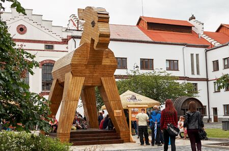 Czech Republic. Velke Popovice. Statue Kozel. June 11, 2016のeditorial素材